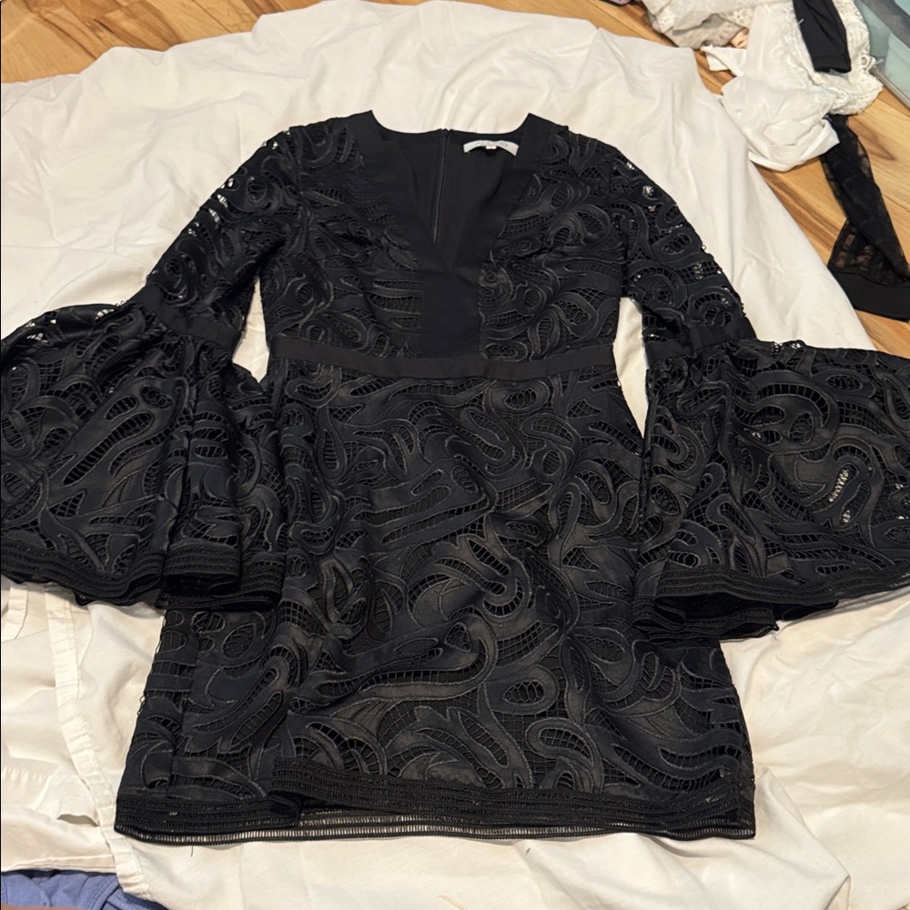 Alexis Stylish Black Lace Dress with V-Neck  size  small